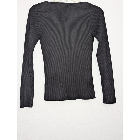 Elie Tahari Womens V-Neck Ribbed Long Sleeve Pullover Sweater Top Black Size S/P - Picture 6 of 6